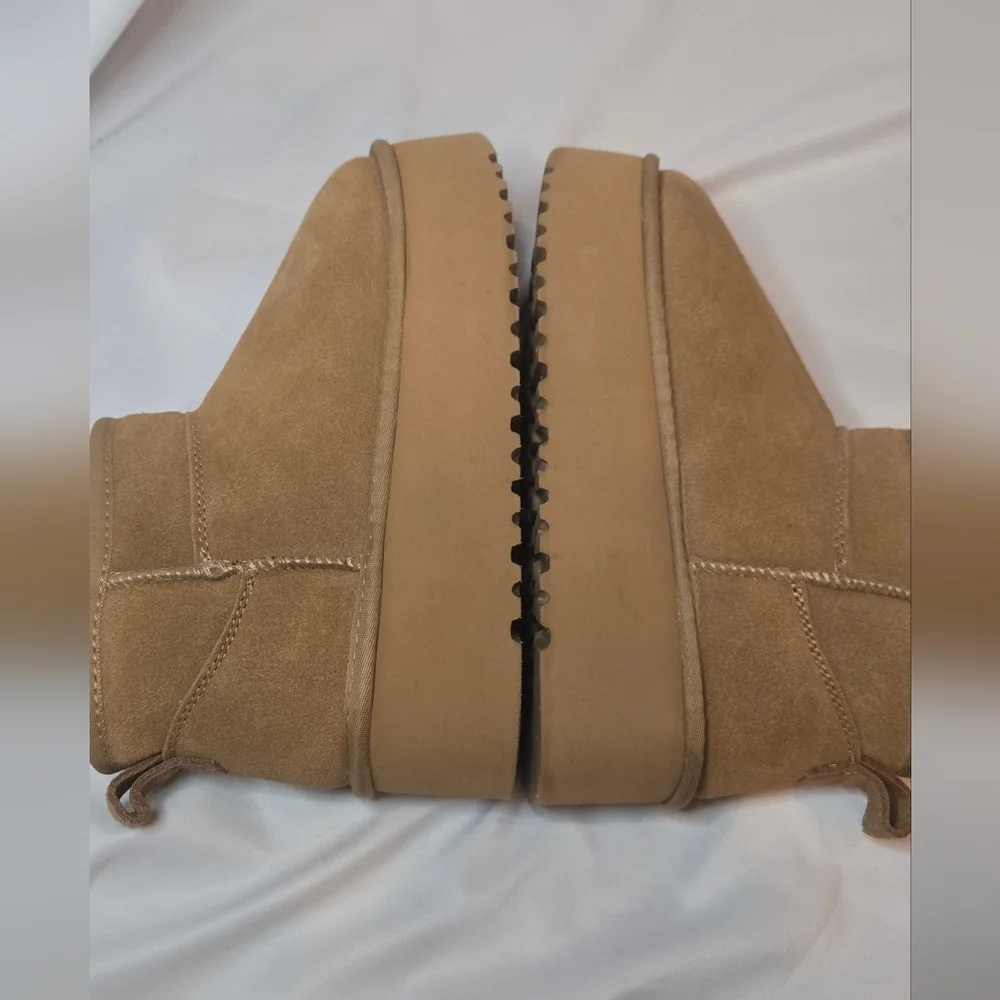 Project Cloud Huggy Leather Suede Women's Tan Platform Ankle Boots